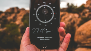 A phone compass points the way